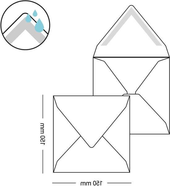 50 vierkante enveloppen (120 g) kleur: zacht crème 150 x 150 mm 15 x 15 cm zeer goede kwaliteit, met driehoekige flap