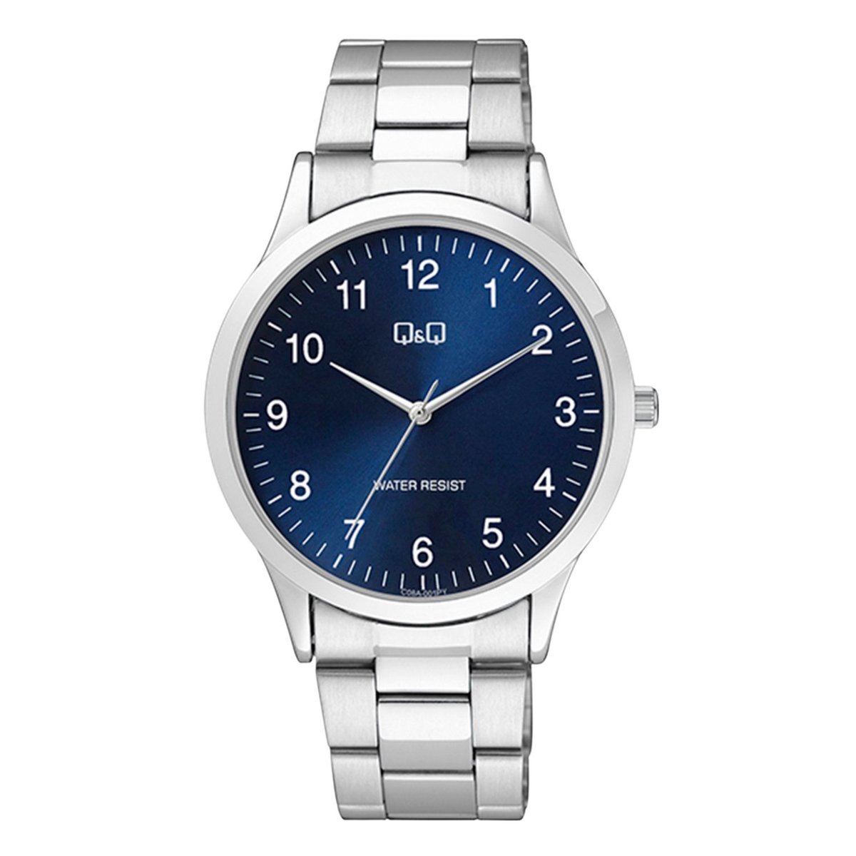 QQ C08A-001PY - Horloge - Analoog - Mannen - Heren - Stalen band - Rond - Metaal - Cijfers - Zilverkleurig - Blauw