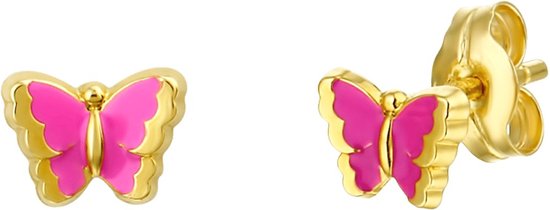Boucles d'Oreilles Enfant Lucardi Or 14 Carats - Émail Papillon