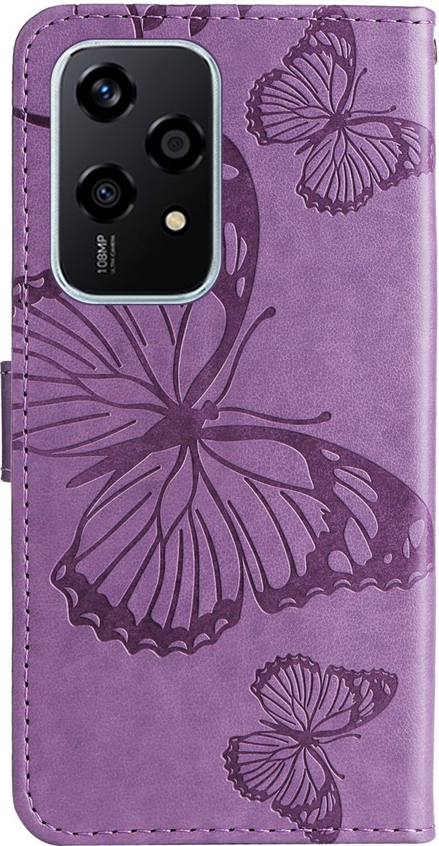 Mobigear Telefoonhoesje geschikt voor HONOR 200 Lite Hoesje | Mobigear Butterfly Bookcase Portemonnee | Pasjeshouder voor 2 Pasjes | Telefoonhoesje voor Pinpas / OV Kaart / Rijbewijs - Paars