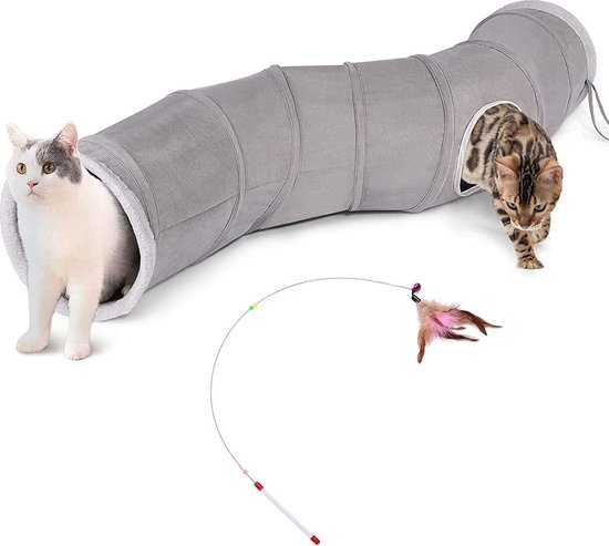 Kattentunnel Opvouwbaar Ownpets Kattentunnel Speeltunnel - U-vorm, Opvouwbaar, Met Bal En Teaser, Geschikt Voor Kat, Puppy, Konijn (grijs) Cat Tunnel