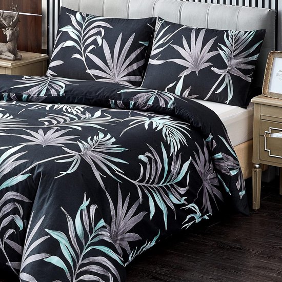 OSVINO Botanische dekbedovertrekset, tweepersoons, 3-delig, 100