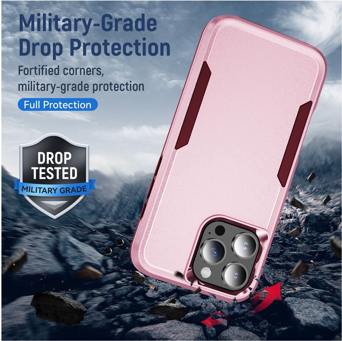 Mobigear Hoesje geschikt voor Apple iPhone 16 Pro Telefoonhoesje Hardcase | Mobigear Heavy Armor Backcover Shockproof | Schokbestendig iPhone 16 Pro Telefoonhoesje | Anti Shock Proof - Roze