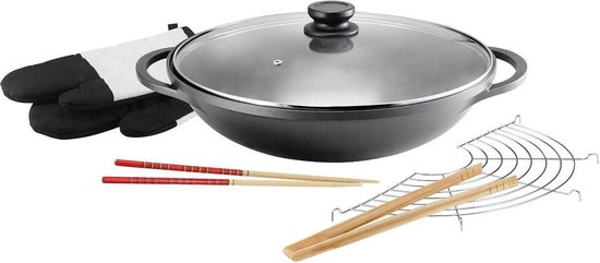 METRO PROFESSIONAL Wok, aluminium, 30 cm, hoogte: 12.5 cm, teflon anti- aanbaklaag, inductie, ovenbestendig