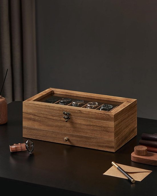 Boîte à Montres En Bois Luxe - 12 Emplacements - Organisateur Rangement - Neuf Avec étiquettes