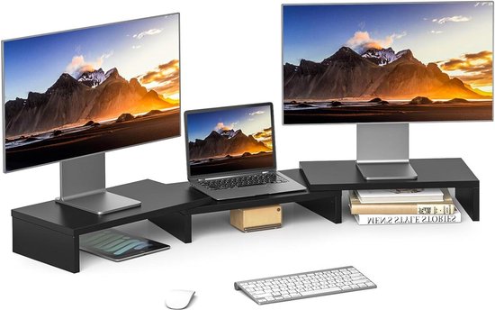 Fleau Home Monitor Verhoger - Laptop Standaard - Laptopverhoger - Bureau Organizer - Beeldscherm Verhoging - Hout (Natuurlijke Bamboe Hout Afwerking (Bruin