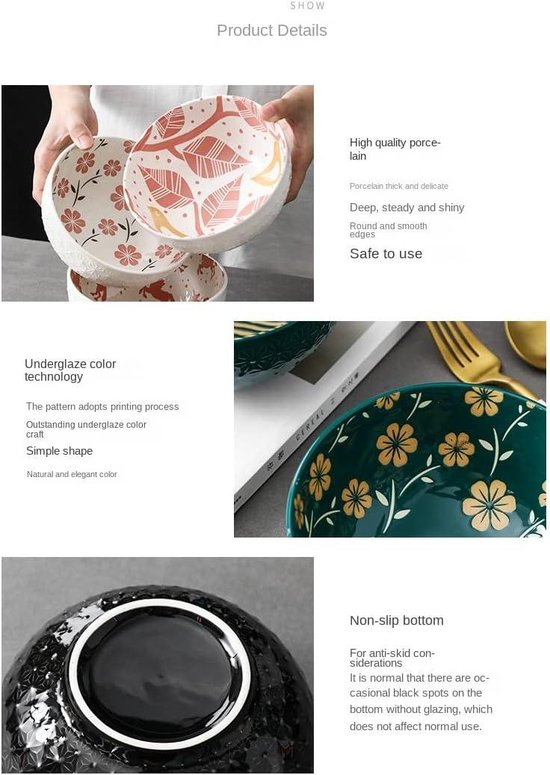 CIYODO Set Of 5 Ceramic Baking Bowls Dishwasher Safe For Soup Rice And