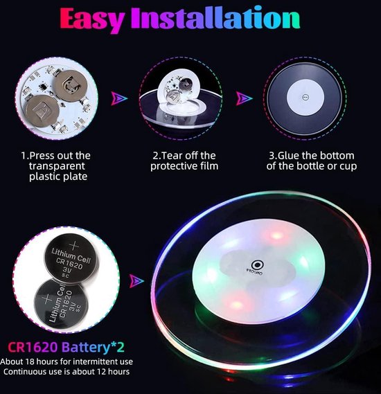 LED-onderzetter, 12 Pack Light Up Onderzetters, LED-flesverlichting