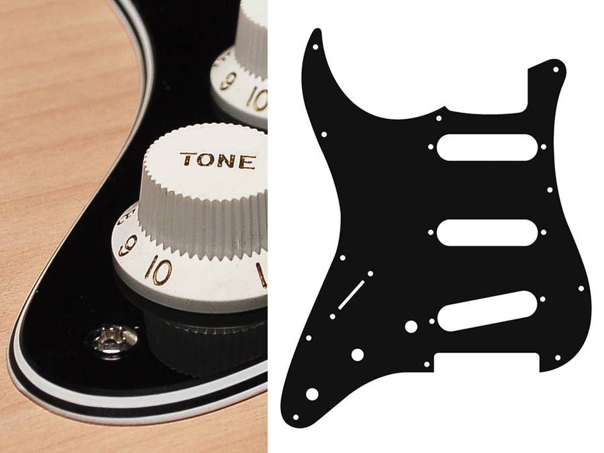 Boston SL-413-B pickguard, Stallion, standard, SSS, 3 pot holes, 3-5 switch, lefthanded, 4 ply, black