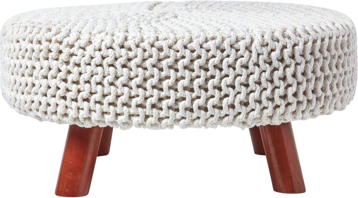 Homescapes Gebreide Voetenbank 30cm Hoog, Naturel Natuurlijk