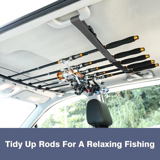 Vehicle Fishing Rod Rack Holder Straps - Adjustable 30-54 Inches - Horizontal Car Roof Fishing Pole Storage - 5 Rods Capacity - SUV Truck Van - Gray van SERMAN BRANDS — afbeelding 3