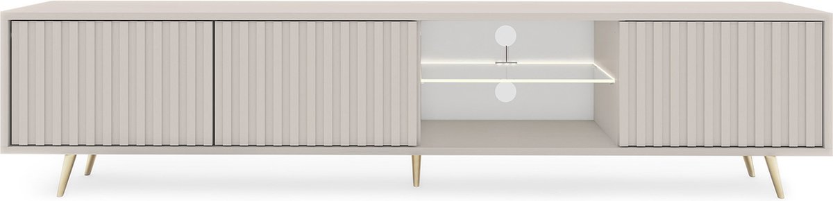 Selsey Bello - RTV-kast met lamelfronten 175 cm - Grijsbeige Grijs beige
