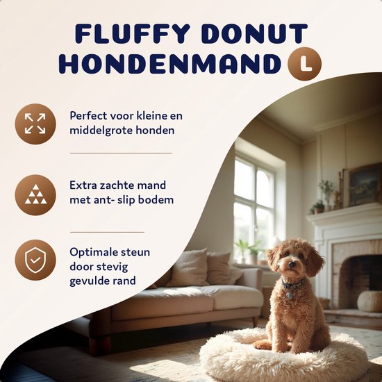 Pet Perfect Premium Donut Lit pour chien 80 cm – Coussin moelleux pour chien – Lit pour chien – Beige – Avec fermeture éclair – Lavable – Extra rempli