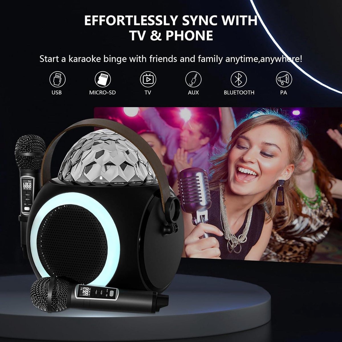 Machine Karaoké Portable Avec 2 Micros Sans Fil - Enceinte Bluetooth 40W Avec Lumières RGB Pour Fêtes