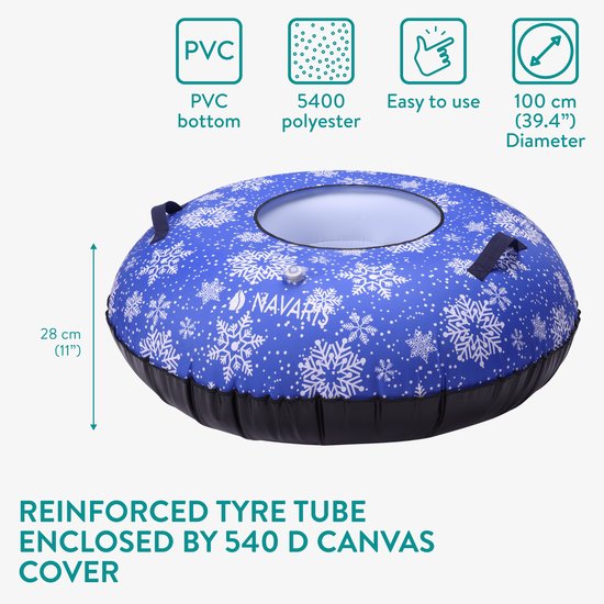 Navaris Stevige Opblaasbare Sneeuwglijder Slee Met Handvaten 100 Cm Diameter Maximaal 90 Kilo Snowtube Rode Hoes Zwarte Onderkant 2727799865
