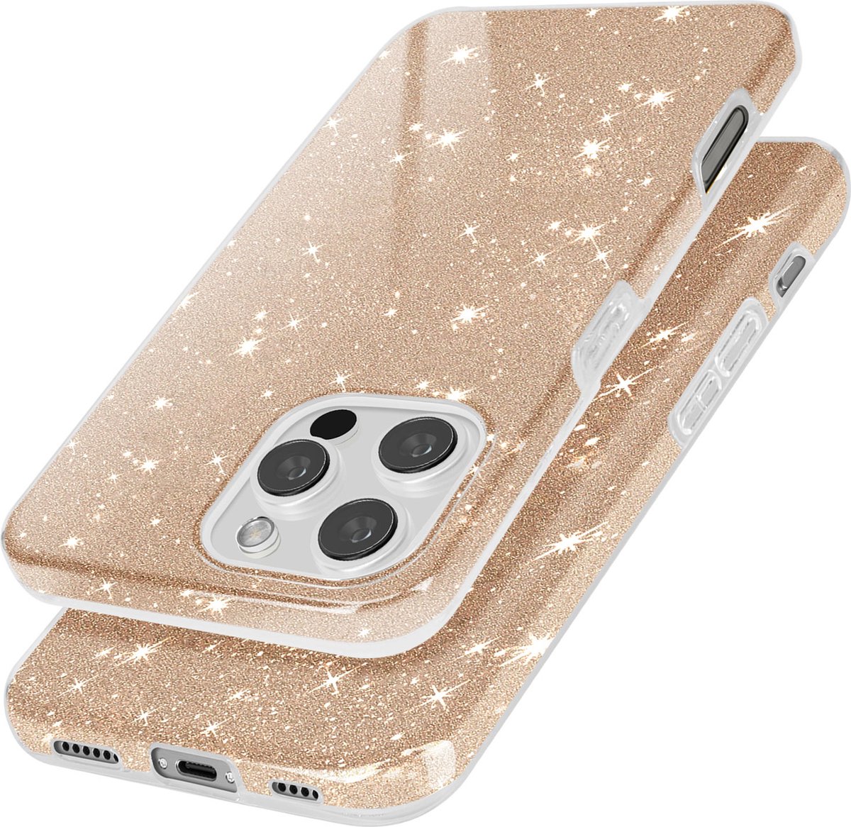 Avizar Glitter case Geschikt voor Apple iPhone 16 Pro hybride design met glitters, Goud