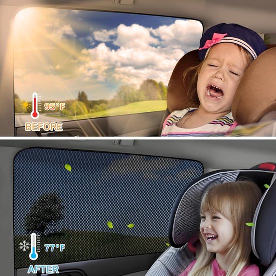 Zonwering auto baby - 4 stuks magnetische autoruiten zonwering - kinderen raam verduistering - inkijkbescherming zijruitgordijn - hittebescherming - uv-bescherming - auto-accessoires zonnescherm auto baby van DRESHOW — afbeelding 2