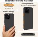 Une main tient une coque d'iPhone noire. La coque montre un matériau absorbant les chocs et est confortable.