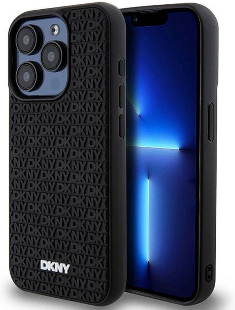 DKNY 3D Rubber Repeat Pattern hoesje voor iPhone 15 Pro - zwart