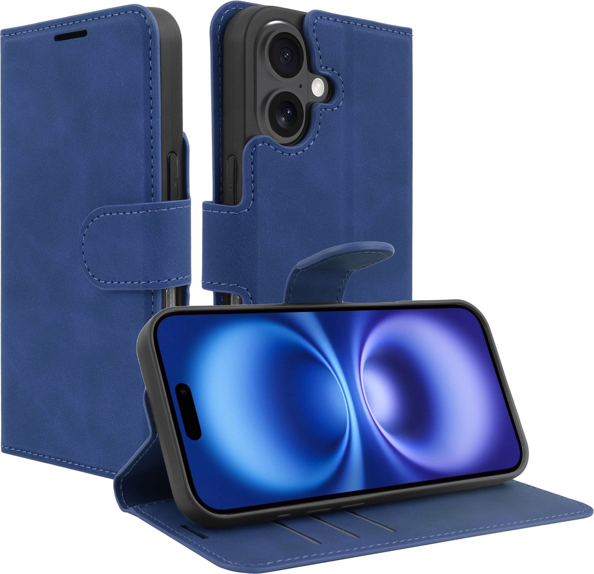 Cazy hoesje geschikt voor iPhone 16 Hoesje met Pasjeshouder - Premium Bookcase - Blauw
