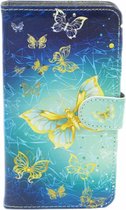 P.C.K. Hoesje-Telefoonhoesje-Boekhoesje-Plaats voor Kaarten - Blauwe vlinder Print - Geschikt voor Apple iPhone 13