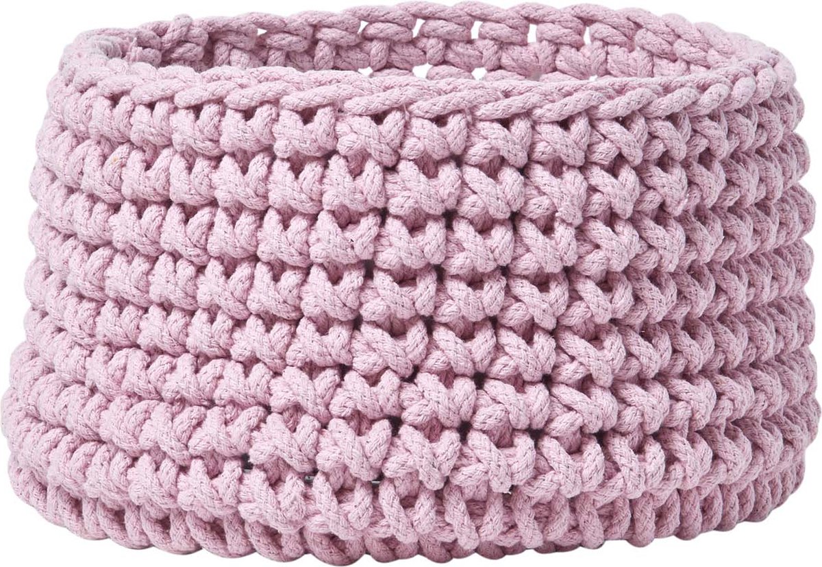 Homescapes Gebreide opbergmand, 100% katoen roze - 37 x 21 cm