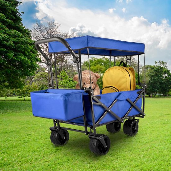 Bolderkar Opvouwbaar 927 x 543 x 985 cm Handwagen - 100 kg - Blauw - Dak - Luchtbanden - 600D Oxford Polyester - Inklapbaar met 2 Klittenbandbanden van Impact Wheels — afbeelding 2