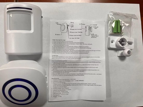 Elektronische Draadloze Deurbelkit Met PIR-Sensoren - Bewegingsdetector - Beveiligingsbel - 3 Volumeniveaus - 38 Beltonen — afbeelding 3
