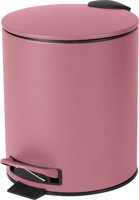 Poubelle à pédale Urban Living Toulon - rose blush - 5 litres - métal - L21 x H26 cm - fermeture soft- WC/salle de bain