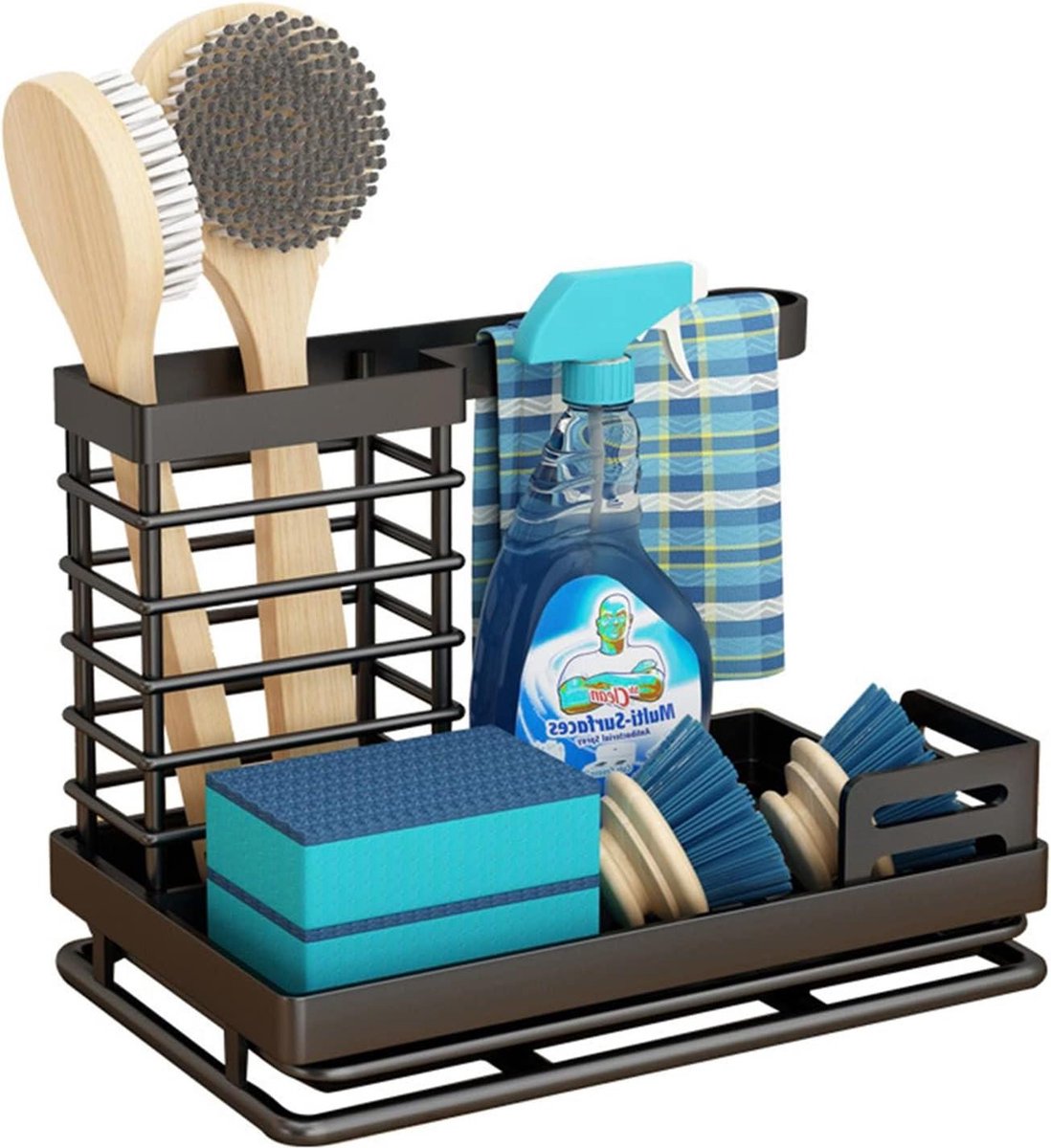RVS spoelbakorganizer met afdruipbak Sponshouder voor gootsteen Keuken en badkamer organizer met vaatdoekhouder