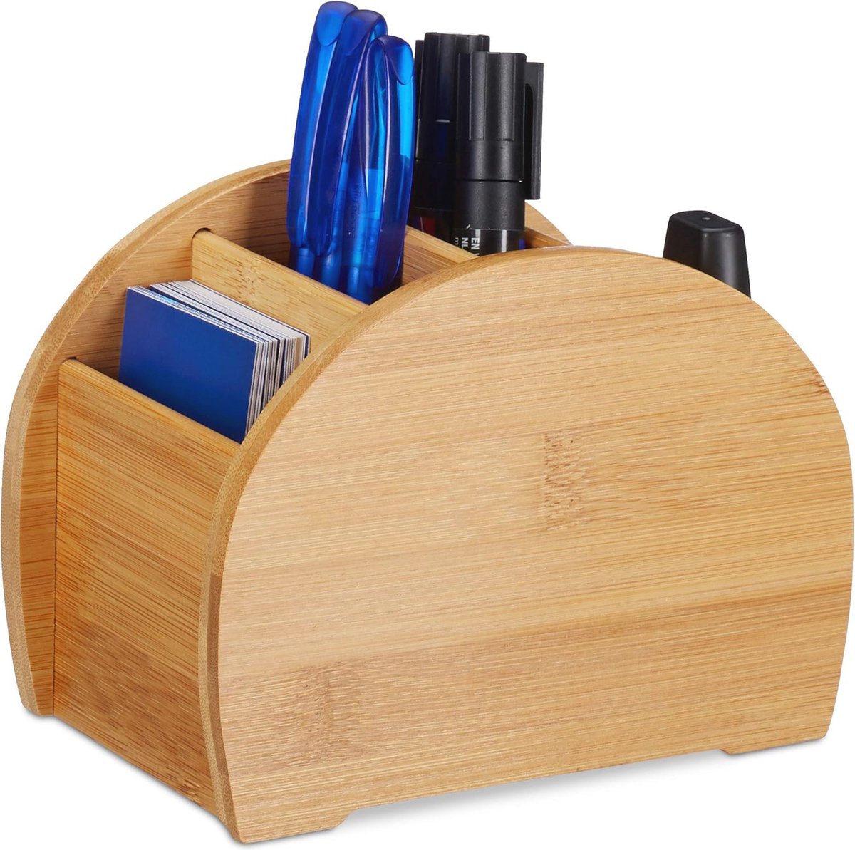 Bamboe pennenhouder met 4 vakken - Natuurlijke bureau organizer voor pennen en cosmetica