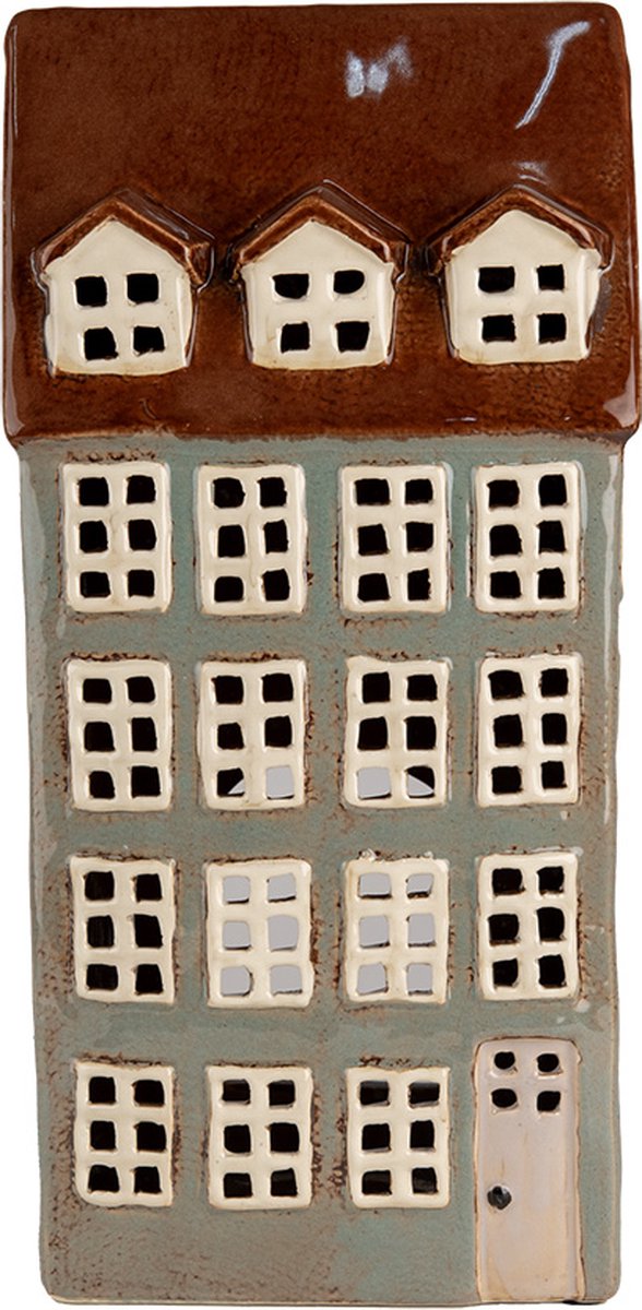 Clayre & Eef Waxinelichthouder Huis 15x11x30 cm Grijs Bruin Keramiek
