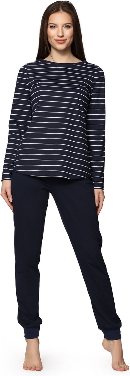 Bellivalini Dames Pyjama - Lange mouwen - Lange broek - Katoen - BLV-BLV50-166-PJ - Marine Wit - XXL