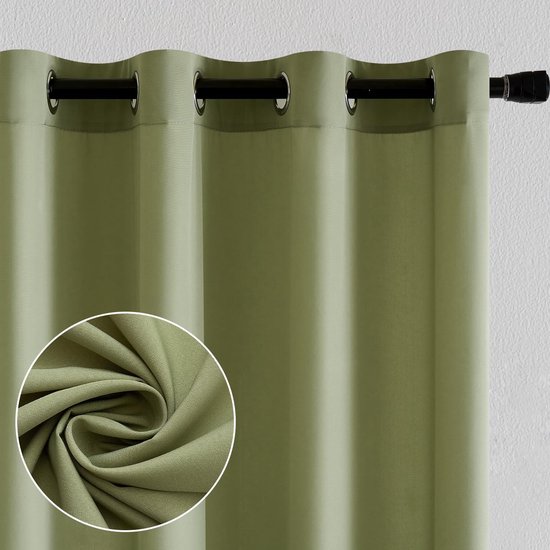 Woaboy Set van 2 transparante gordijnen met ringen, semi-transparante binnengordijnen voor slaapkamer, woonkamer, huis, 140x225 cm, donkergroen