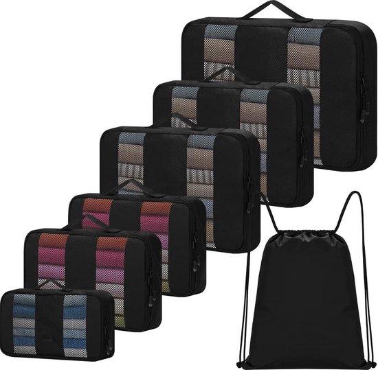 8-delige compressie packing cubes, koffer organizer compressie packing cubes paktassen voor backpack rugzak reizen organizer zwart