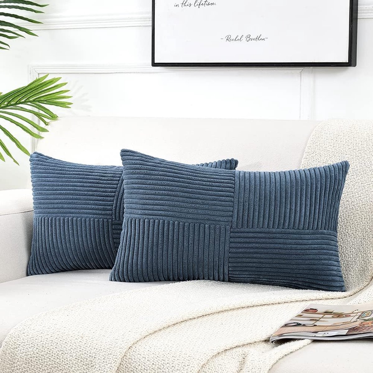 Riokem ® Set van 2 kussenhoezen van denimblauw corduroy, 40 x 60 cm, zachte moderne decoratieve kussenhoezen, decoratieve kussenhoes, bankkussen, decoratief kussen, boho-decoratie voor bank, slaapkamer,