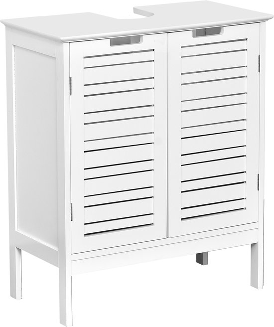 HEXCELEN Onderkast voor wastafel, badkamermeubel, 2 deuren en open vakken, verstelbare planken, 2 vakken achter de deuren voor wastafels zonder sokkel, wit, 90 × 30 × 61,2 cm