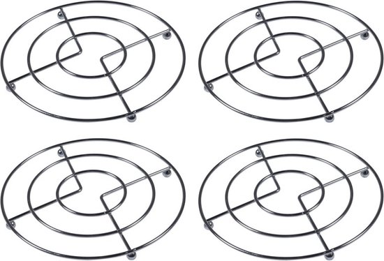 Foto: 4x pannen onderzetters chroom 17 cm metalen onderzetters voor pannen