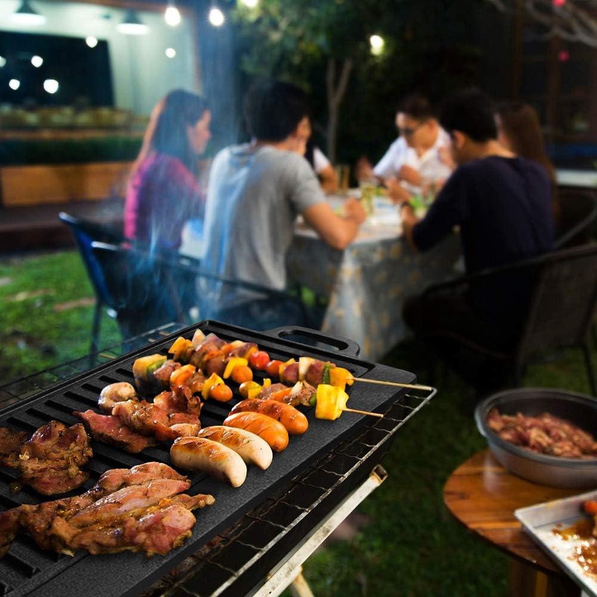Steak Teppanyaki Plaat, Non-stick Grillplaat, Ronde Gietijzeren Sizzle Schotel Met Houten Basis Voor Restaurantbenodigdheden Thuis En Keuken Kookaccessoire Ideaal Voor Pangrillen Van Vlees-24cm