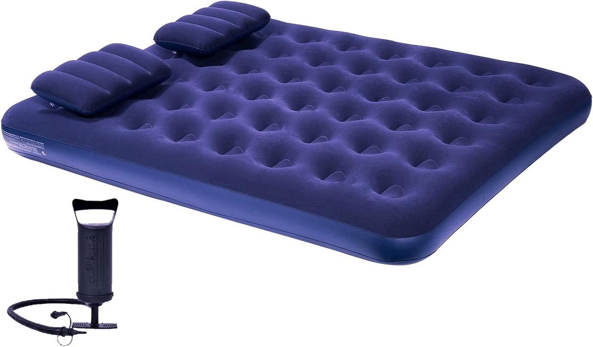 Luchtmatras Queen Size met kussen en pomp - Opblaasbaar campingbed voor matras opblazen.