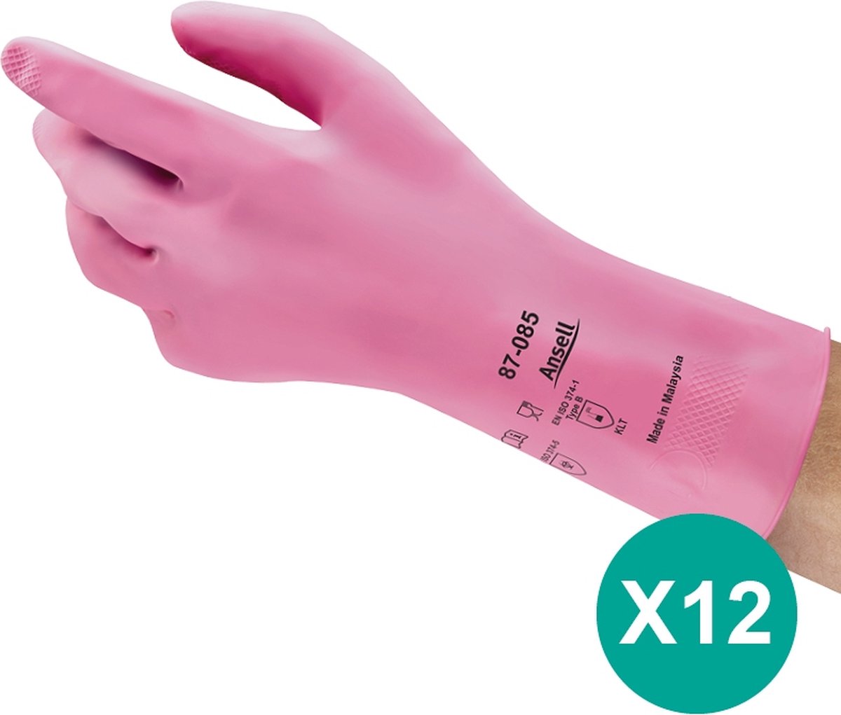 Goedkoopste AlphaTec® 87-085 - Chemische beschermende handschoenen, Huishouden, Latex, XL, Roze, 12 paar