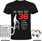 38 jaar Heren T-shirt + Koffiemok + Happy birthday bril - 38e verjaardag - feest - grappig
