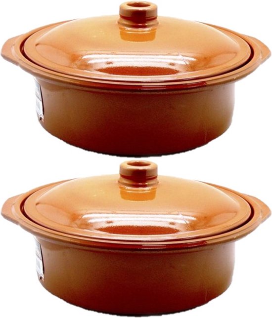 Set de 2 pièces tapas plats à four en terre cuite cocotte avec couvercle 30 cm - Cocottes en pierre