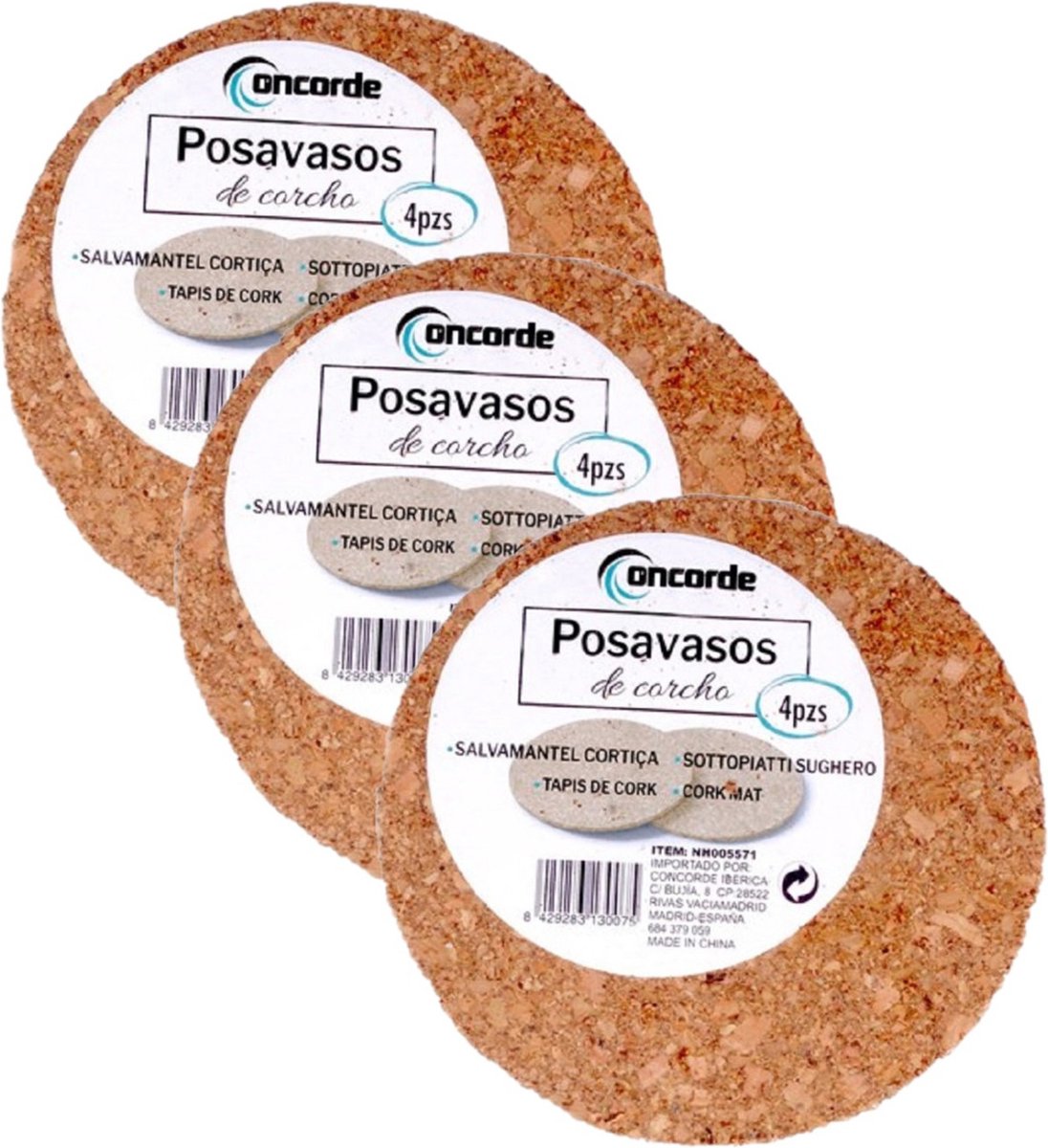 12x Ronde onderzetters van kurk 10 cm - Rond - Onderzetter voor drinkglazen - Kurken onderzettertjes set