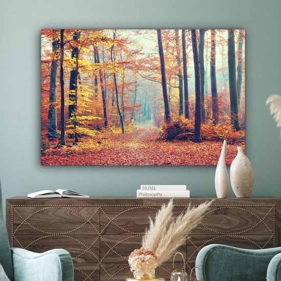 Toile Peinture Forêt - Automne - Feuilles - 120x80 cm - Décoration murale