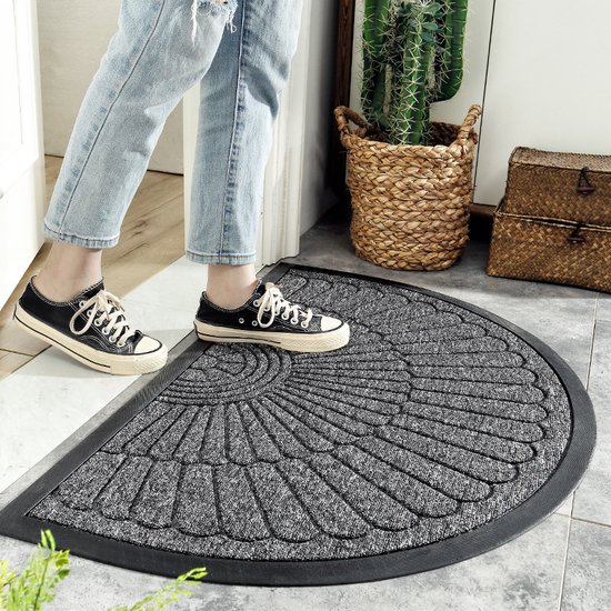 Deurmat rubber -Halfrond-Buiten Antislip Wasbaar Deurmat-Regen-Outdoor-Deurmat binnen-Donkergrijs-Droogloopmat-50*80cm - schoonloopmat - buiten - hal - balkon