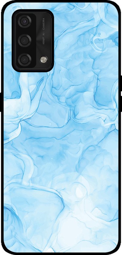 Smartphonica Telefoonhoesje Geschikt voor Oppo A74 4G met marmer opdruk - TPU backcover case marble design - Lichtblauw geschikt voor Oppo A74 4G
