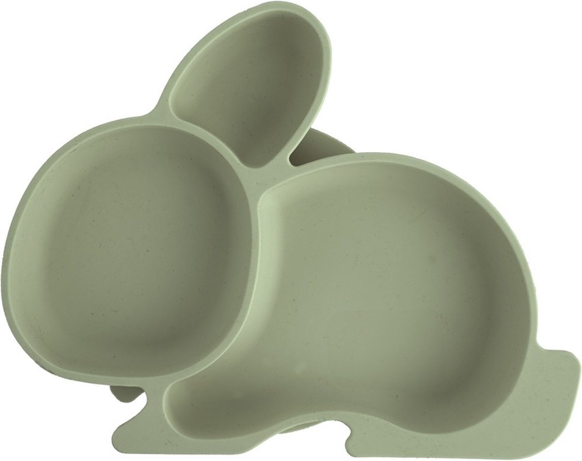 Goedkoopste Kinderbord Silicone Split Groen Konijntje 23x18,5x3,5 cm - Kinderservies - Baby - Bord