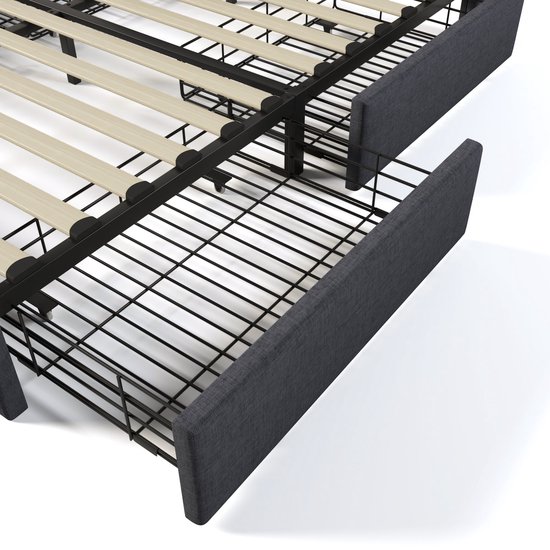 Lit double Merax 160x200 cm avec fonction de chargement sans fil et connexion USB Type-C - Lit de Luxe avec 4 tiroirs - Cadre de lit rembourré - Grijs