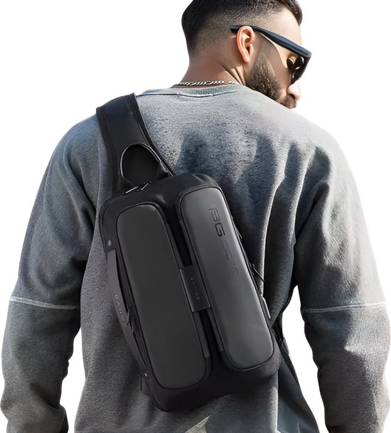 E-Shop4u® - Sac à bandoulière décontracté pour homme - Tissu Oxford - Port de chargement USB - Poche antivol - Zwart